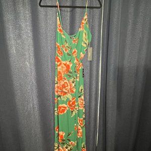Lulu - Floral Flirtation Dark Green Floral Print Wrap Maxi Dress
